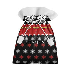 Подарочный 3D мешок с принтом Праздничный Bon Jovi в Екатеринбурге, 100% полиэстер | Размер: 29*39 см | Тематика изображения на принте: bon | jovi | бон | группа | джови | новогодний | новый год | праздник | рождество | рок | снежинки