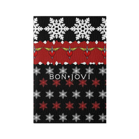 Обложка для паспорта матовая кожа с принтом Праздничный Bon Jovi в Екатеринбурге, натуральная матовая кожа | размер 19,3 х 13,7 см; прозрачные пластиковые крепления | Тематика изображения на принте: bon | jovi | бон | группа | джови | новогодний | новый год | праздник | рождество | рок | снежинки