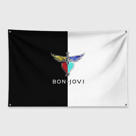 Флаг-баннер с принтом Bon Jovi в Екатеринбурге, 100% полиэстер | размер 67 х 109 см, плотность ткани — 95 г/м2; по краям флага есть четыре люверса для крепления | bon | jovi | бон | бон джови | джови | рок группа