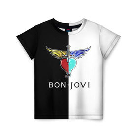 Детская футболка 3D с принтом Bon Jovi в Екатеринбурге, 100% гипоаллергенный полиэфир | прямой крой, круглый вырез горловины, длина до линии бедер, чуть спущенное плечо, ткань немного тянется | bon | jovi | бон | бон джови | джови | рок группа