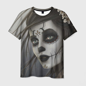 Мужская футболка 3D с принтом Skull в Екатеринбурге, 100% полиэфир | прямой крой, круглый вырез горловины, длина до линии бедер | halloween | skull | sugar skull | мексика | хэллоуин | череп