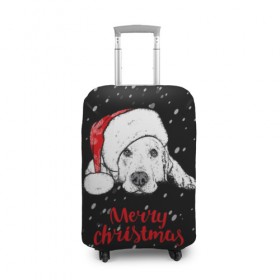Чехол для чемодана 3D с принтом Собака Санта в Екатеринбурге, 86% полиэфир, 14% спандекс | двустороннее нанесение принта, прорези для ручек и колес | дед мороз | зима | новогодний | рождество | снег | шапка