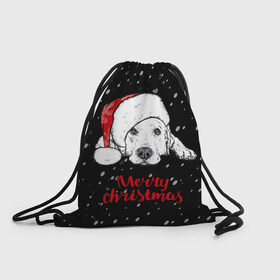 Рюкзак-мешок 3D с принтом Собака Санта в Екатеринбурге, 100% полиэстер | плотность ткани — 200 г/м2, размер — 35 х 45 см; лямки — толстые шнурки, застежка на шнуровке, без карманов и подкладки | дед мороз | зима | новогодний | рождество | снег | шапка