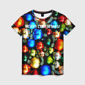 Женская футболка 3D с принтом Merry Christmas в Екатеринбурге, 100% полиэфир ( синтетическое хлопкоподобное полотно) | прямой крой, круглый вырез горловины, длина до линии бедер | christmas | new year | новый год | рождество