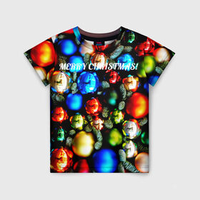 Детская футболка 3D с принтом Merry Christmas в Екатеринбурге, 100% гипоаллергенный полиэфир | прямой крой, круглый вырез горловины, длина до линии бедер, чуть спущенное плечо, ткань немного тянется | christmas | new year | новый год | рождество
