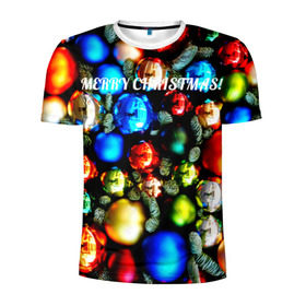 Мужская футболка 3D спортивная с принтом Merry Christmas в Екатеринбурге, 100% полиэстер с улучшенными характеристиками | приталенный силуэт, круглая горловина, широкие плечи, сужается к линии бедра | christmas | new year | новый год | рождество