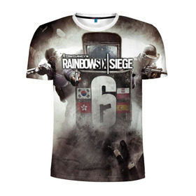 Мужская футболка 3D спортивная с принтом Tom Clancy Rainbow Six Siege в Екатеринбурге, 100% полиэстер с улучшенными характеристиками | приталенный силуэт, круглая горловина, широкие плечи, сужается к линии бедра | 6 | rainbow six | siege | война | игра | оружие | осада | шутер