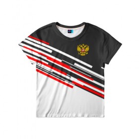 Детская футболка 3D с принтом RUSSIA - Black and White в Екатеринбурге, 100% гипоаллергенный полиэфир | прямой крой, круглый вырез горловины, длина до линии бедер, чуть спущенное плечо, ткань немного тянется | russia | герб | россия