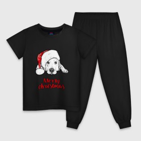 Детская пижама хлопок с принтом Собака Санта в Екатеринбурге, 100% хлопок |  брюки и футболка прямого кроя, без карманов, на брюках мягкая резинка на поясе и по низу штанин
 | Тематика изображения на принте: christmas | dog | holiday | new year | santa claus | santa hat | snow | snowflakes | winter | дед мороз | зима | новый год | праздник | рождество | санта клаус | снег | снежинки | собака | шапка