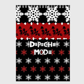 Скетчбук с принтом Праздничный Depeche Mode в Екатеринбурге, 100% бумага
 | 48 листов, плотность листов — 100 г/м2, плотность картонной обложки — 250 г/м2. Листы скреплены сверху удобной пружинной спиралью | Тематика изображения на принте: depeche mode | вестник моды | депеш мод | дэйв гаан | мартин гор | новогодний | новый год | рождество | роза | снежинки | энди флетчер