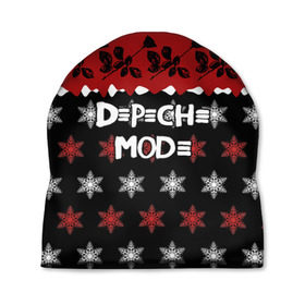 Шапка 3D с принтом Праздничный Depeche Mode в Екатеринбурге, 100% полиэстер | универсальный размер, печать по всей поверхности изделия | depeche mode | вестник моды | депеш мод | дэйв гаан | мартин гор | новогодний | новый год | рождество | роза | снежинки | энди флетчер