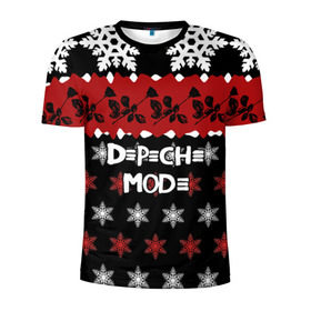 Мужская футболка 3D спортивная с принтом Праздничный Depeche Mode в Екатеринбурге, 100% полиэстер с улучшенными характеристиками | приталенный силуэт, круглая горловина, широкие плечи, сужается к линии бедра | Тематика изображения на принте: depeche mode | вестник моды | депеш мод | дэйв гаан | мартин гор | новогодний | новый год | рождество | роза | снежинки | энди флетчер