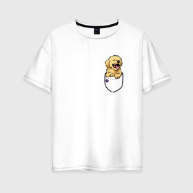 Женская футболка хлопок Oversize с принтом Собачка в кармане в Екатеринбурге, 100% хлопок | свободный крой, круглый ворот, спущенный рукав, длина до линии бедер
 | год собаки | новый год | собака