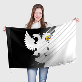 Флаг 3D с принтом RUSSIA - Creative Collection в Екатеринбурге, 100% полиэстер | плотность ткани — 95 г/м2, размер — 67 х 109 см. Принт наносится с одной стороны | 