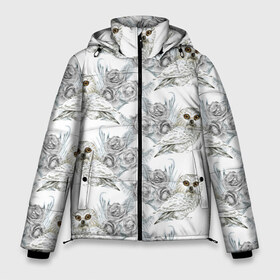 Мужская зимняя куртка 3D с принтом Owl with roses в Екатеринбурге, верх — 100% полиэстер; подкладка — 100% полиэстер; утеплитель — 100% полиэстер | длина ниже бедра, свободный силуэт Оверсайз. Есть воротник-стойка, отстегивающийся капюшон и ветрозащитная планка. 

Боковые карманы с листочкой на кнопках и внутренний карман на молнии. | flowers | owl | owls | roses | розы | сова | совы | цветы