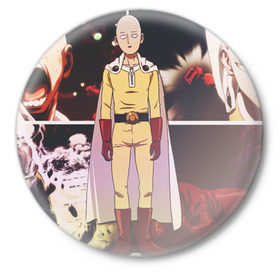 Значок с принтом Сайтама в Екатеринбурге,  металл | круглая форма, металлическая застежка в виде булавки | anime | one punch man | аниме | сайтама