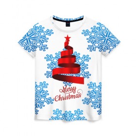 Женская футболка 3D с принтом Merry christmas в Екатеринбурге, 100% полиэфир ( синтетическое хлопкоподобное полотно) | прямой крой, круглый вырез горловины, длина до линии бедер | 