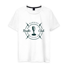 Мужская футболка хлопок с принтом Hawkins radio club в Екатеринбурге, 100% хлопок | прямой крой, круглый вырез горловины, длина до линии бедер, слегка спущенное плечо. | stranger things | логотип | триллер