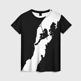 Женская футболка 3D с принтом Climbing в Екатеринбурге, 100% полиэфир ( синтетическое хлопкоподобное полотно) | прямой крой, круглый вырез горловины, длина до линии бедер | climbing | климбинг | отвес | скала | скалодром | скалолаз | скалолазание | сколы | ущелье