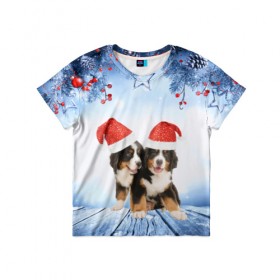 Детская футболка 3D с принтом Новогодние собачки в Екатеринбурге, 100% гипоаллергенный полиэфир | прямой крой, круглый вырез горловины, длина до линии бедер, чуть спущенное плечо, ткань немного тянется | christmas | new year | santa | год собаки | елка | елочки | новогодний | новый год | рождество | снег | снежинки | собака