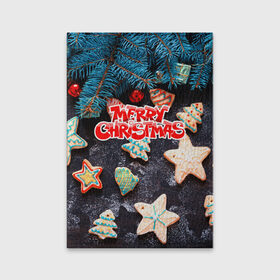 Обложка для паспорта матовая кожа с принтом Merry Christmas в Екатеринбурге, натуральная матовая кожа | размер 19,3 х 13,7 см; прозрачные пластиковые крепления | Тематика изображения на принте: 