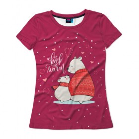 Женская футболка 3D с принтом Keep warm в Екатеринбурге, 100% полиэфир ( синтетическое хлопкоподобное полотно) | прямой крой, круглый вырез горловины, длина до линии бедер | зима | медведь | новый год | подарок | рождество