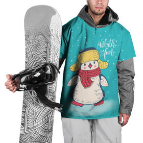 Накидка на куртку 3D с принтом Пингвин в шарфе в Екатеринбурге, 100% полиэстер |  | Тематика изображения на принте: зима | новый год | пингвин | подарок | рождество