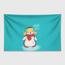Флаг-баннер с принтом Пингвин в шарфе в Екатеринбурге, 100% полиэстер | размер 67 х 109 см, плотность ткани — 95 г/м2; по краям флага есть четыре люверса для крепления | зима | новый год | пингвин | подарок | рождество