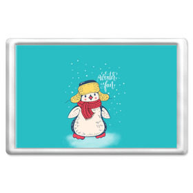 Магнит 45*70 с принтом Пингвин в шарфе в Екатеринбурге, Пластик | Размер: 78*52 мм; Размер печати: 70*45 | Тематика изображения на принте: зима | новый год | пингвин | подарок | рождество