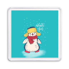Магнит 55*55 с принтом Пингвин в шарфе в Екатеринбурге, Пластик | Размер: 65*65 мм; Размер печати: 55*55 мм | зима | новый год | пингвин | подарок | рождество