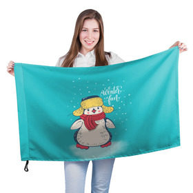 Флаг 3D с принтом Пингвин в шарфе в Екатеринбурге, 100% полиэстер | плотность ткани — 95 г/м2, размер — 67 х 109 см. Принт наносится с одной стороны | зима | новый год | пингвин | подарок | рождество