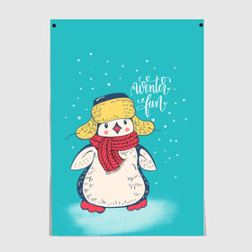 Постер с принтом Пингвин в шарфе в Екатеринбурге, 100% бумага
 | бумага, плотность 150 мг. Матовая, но за счет высокого коэффициента гладкости имеет небольшой блеск и дает на свету блики, но в отличии от глянцевой бумаги не покрыта лаком | зима | новый год | пингвин | подарок | рождество