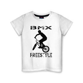 Детская футболка хлопок с принтом BMX FreeStyle в Екатеринбурге, 100% хлопок | круглый вырез горловины, полуприлегающий силуэт, длина до линии бедер | Тематика изображения на принте: bmx | freestyle | велик | велосипед | трюки | экстрим
