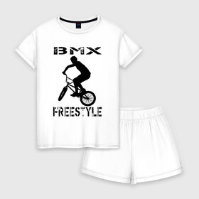 Женская пижама с шортиками хлопок с принтом BMX FreeStyle в Екатеринбурге, 100% хлопок | футболка прямого кроя, шорты свободные с широкой мягкой резинкой | bmx | freestyle | велик | велосипед | трюки | экстрим