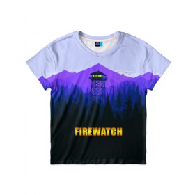 Детская футболка 3D с принтом Firewatch в Екатеринбурге, 100% гипоаллергенный полиэфир | прямой крой, круглый вырез горловины, длина до линии бедер, чуть спущенное плечо, ткань немного тянется | вышка | закат | лес | пейзаж