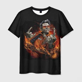 Мужская футболка 3D с принтом Адский гитарист в Екатеринбурге, 100% полиэфир | прямой крой, круглый вырез горловины, длина до линии бедер | гитара | гитарист | музыка | музыкант