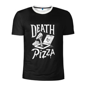 Мужская футболка 3D спортивная с принтом Death By Pizza в Екатеринбурге, 100% полиэстер с улучшенными характеристиками | приталенный силуэт, круглая горловина, широкие плечи, сужается к линии бедра | рука | скелет | умереть от пицы