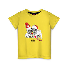 Детская футболка хлопок с принтом Мопсы в Екатеринбурге, 100% хлопок | круглый вырез горловины, полуприлегающий силуэт, длина до линии бедер | зима | мопс | новый год | подарок | рождество