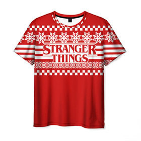 Мужская футболка 3D с принтом Свитер Stranger Things в Екатеринбурге, 100% полиэфир | прямой крой, круглый вырез горловины, длина до линии бедер | stranger things | новогодний | очень странные дела | праздничный | рождество | свитер