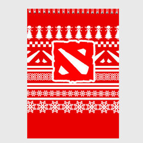 Скетчбук с принтом Свитер DOTA 2 в Екатеринбурге, 100% бумага
 | 48 листов, плотность листов — 100 г/м2, плотность картонной обложки — 250 г/м2. Листы скреплены сверху удобной пружинной спиралью | dota | dota 2 | logo | rpg | дота | игры | лого | логотип | новый год
