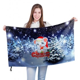 Флаг 3D с принтом Милый зверёк в Екатеринбурге, 100% полиэстер | плотность ткани — 95 г/м2, размер — 67 х 109 см. Принт наносится с одной стороны | new year | елка | новогодний | новый год | рождество | снег | снежинки