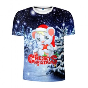 Мужская футболка 3D спортивная с принтом Милый зверёк в Екатеринбурге, 100% полиэстер с улучшенными характеристиками | приталенный силуэт, круглая горловина, широкие плечи, сужается к линии бедра | new year | елка | новогодний | новый год | рождество | снег | снежинки