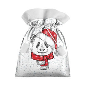 Подарочный 3D мешок с принтом Панда Санта в Екатеринбурге, 100% полиэстер | Размер: 29*39 см | дед мороз | зима | медведь | праздник | рождество | санта клаус | снег | шапка | шарф