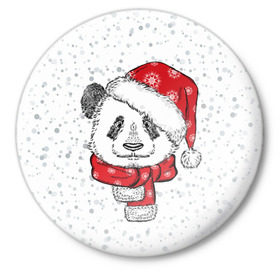 Значок с принтом Панда Санта в Екатеринбурге,  металл | круглая форма, металлическая застежка в виде булавки | дед мороз | зима | медведь | праздник | рождество | санта клаус | снег | шапка | шарф