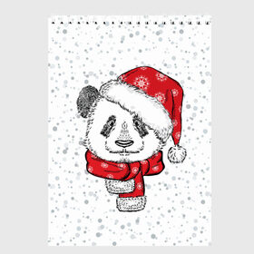 Скетчбук с принтом Панда Санта в Екатеринбурге, 100% бумага
 | 48 листов, плотность листов — 100 г/м2, плотность картонной обложки — 250 г/м2. Листы скреплены сверху удобной пружинной спиралью | дед мороз | зима | медведь | праздник | рождество | санта клаус | снег | шапка | шарф