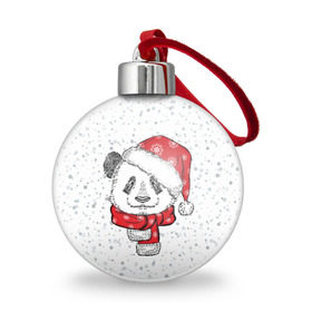 Ёлочный шар с принтом Панда Санта в Екатеринбурге, Пластик | Диаметр: 77 мм | дед мороз | зима | медведь | праздник | рождество | санта клаус | снег | шапка | шарф