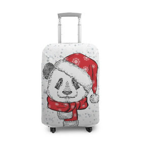 Чехол для чемодана 3D с принтом Панда Санта в Екатеринбурге, 86% полиэфир, 14% спандекс | двустороннее нанесение принта, прорези для ручек и колес | дед мороз | зима | медведь | праздник | рождество | санта клаус | снег | шапка | шарф