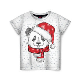Детская футболка 3D с принтом Панда Санта в Екатеринбурге, 100% гипоаллергенный полиэфир | прямой крой, круглый вырез горловины, длина до линии бедер, чуть спущенное плечо, ткань немного тянется | дед мороз | зима | медведь | праздник | рождество | санта клаус | снег | шапка | шарф