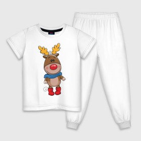 Детская пижама хлопок с принтом Олень в шарфике в Екатеринбурге, 100% хлопок |  брюки и футболка прямого кроя, без карманов, на брюках мягкая резинка на поясе и по низу штанин
 | новогодний олень | олень | олень в шарфике