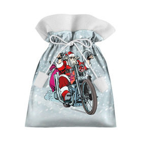 Подарочный 3D мешок с принтом Санта Клаус байкер в Екатеринбурге, 100% полиэстер | Размер: 29*39 см | Тематика изображения на принте: байк | дед мороз | зима | мотоцикл | рождество | снег